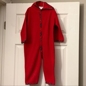 Vintage Red Fleece Onesie with Plaid Trim